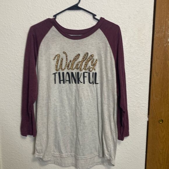 Jane Marie wildly thankful baseball tee women’s size XL gray and wine red - Picture 1 of 5